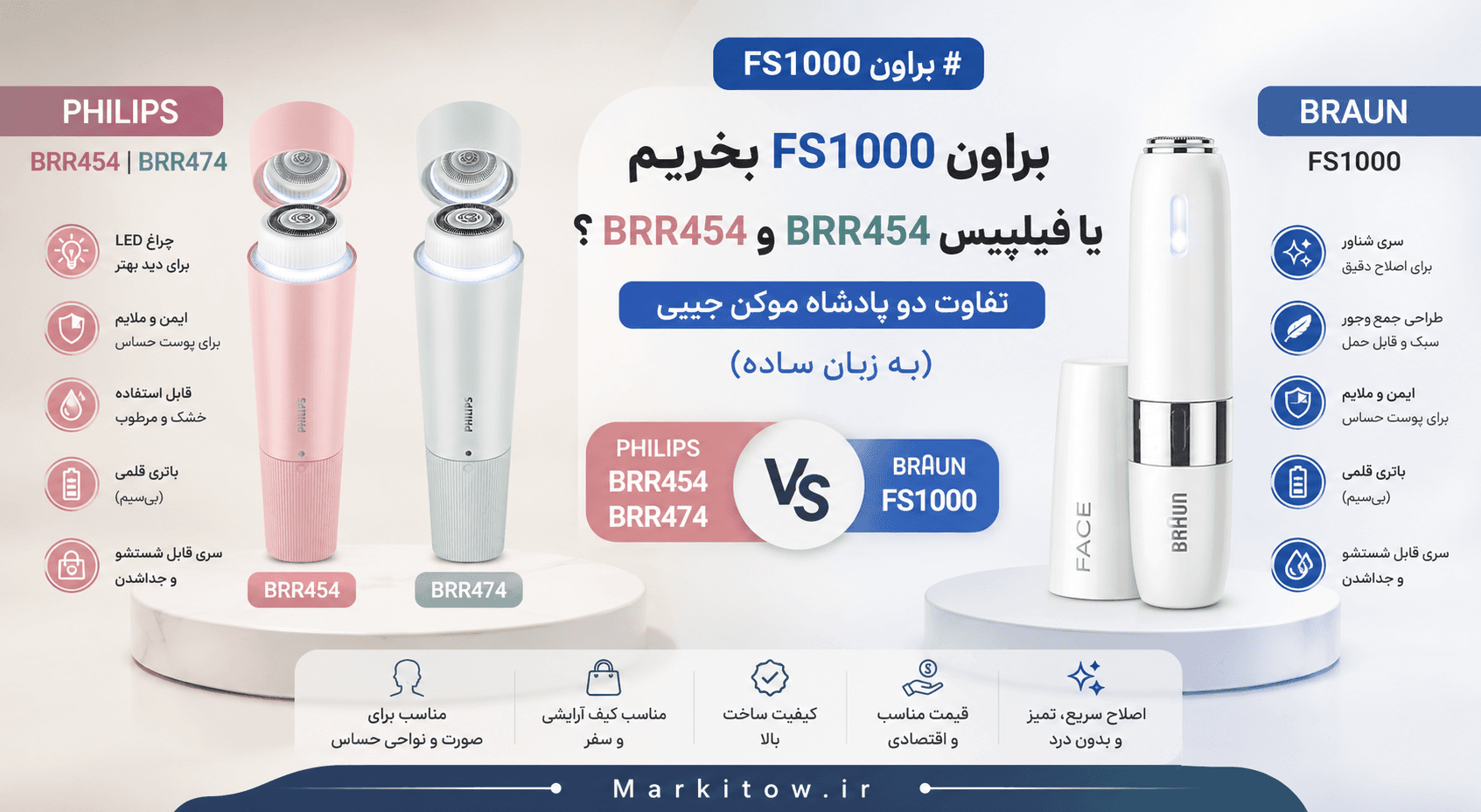 مقایسه موزن صورت براون و فیلیپس؛ تفاوت براون FS1000 با فیلیپس سری BRR (به زبون ساده)