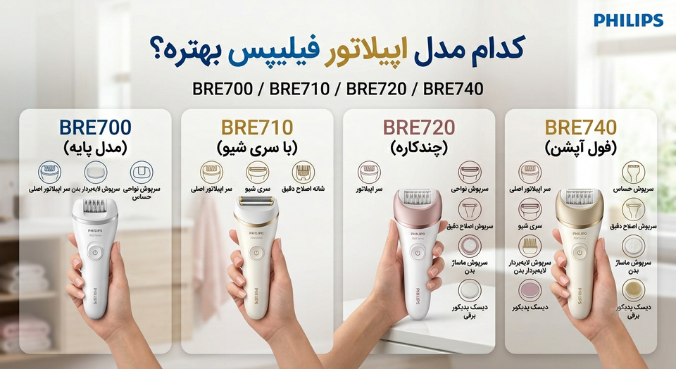 کدوم مدل اپیلاتور فیلیپس بهتره؟ تفاوت واقعی فیلیپس BRE710، BRE720، BRE740 و BRE700