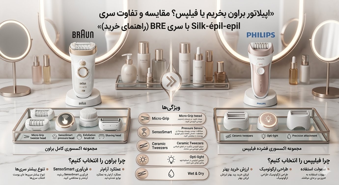 اپیلاتور براون بخریم یا فیلیپس؟ مقایسه و تفاوت سری Silk-epil با سری BRE (راهنمای خرید)