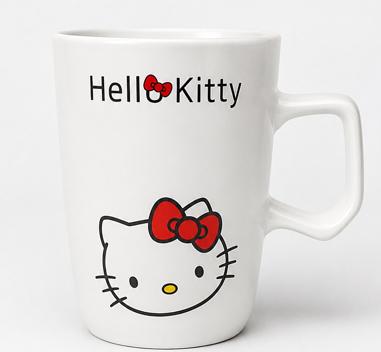 ست ماگ سرامیکی هلو کیتی(Hello Kitty) به همراه درب و قاشق دسته چوبی