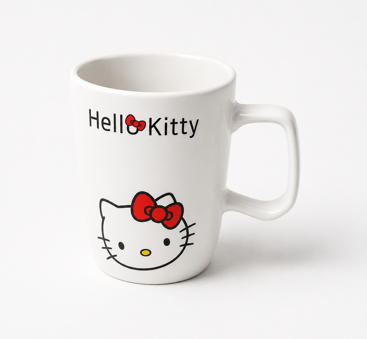 ست ماگ سرامیکی هلو کیتی(Hello Kitty) به همراه درب و قاشق دسته چوبی